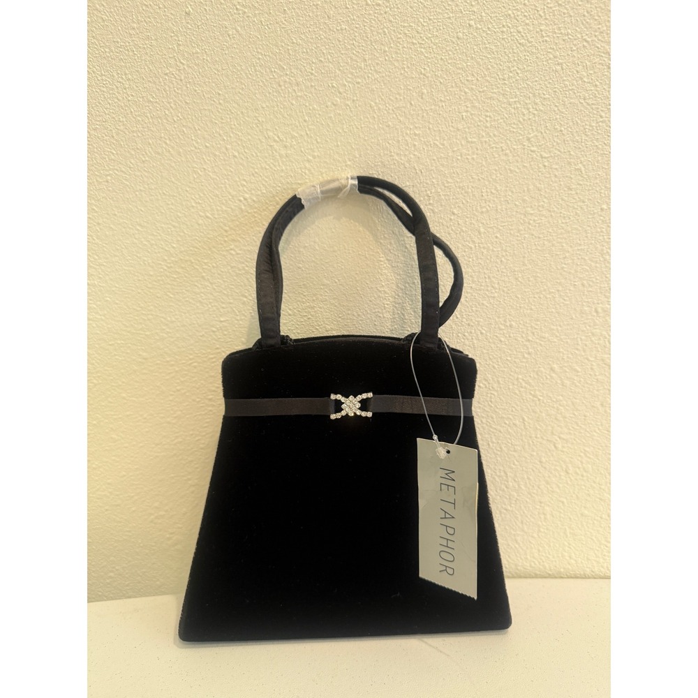 Metaphor Black Velvet Mini Handbag Rhinestone Bow Evening Bag NWT‎